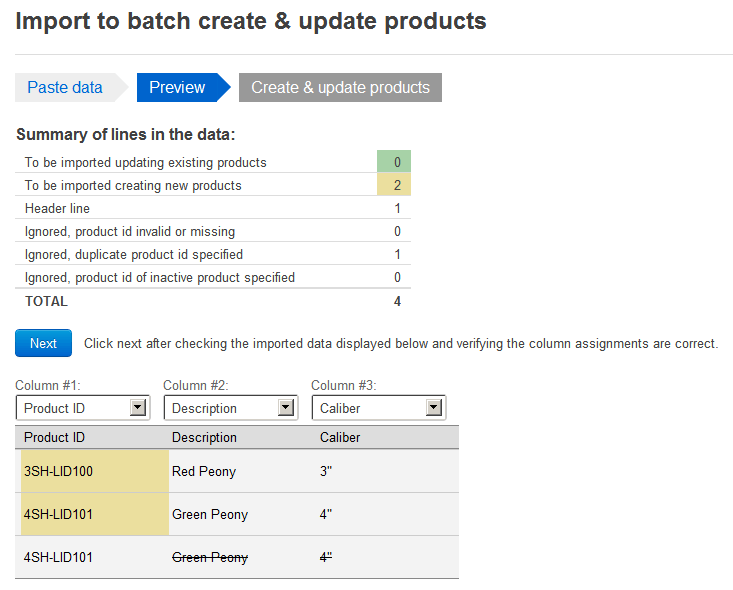 Previewing an import
