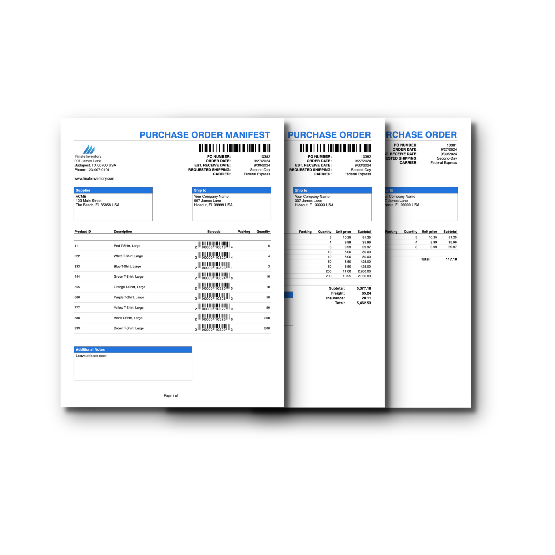 Purchase order examples