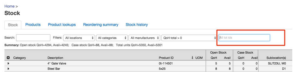 , New search by lot id capability