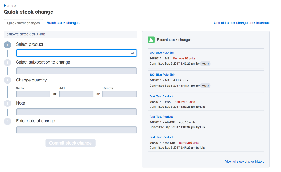 new Quick Stock Change screen