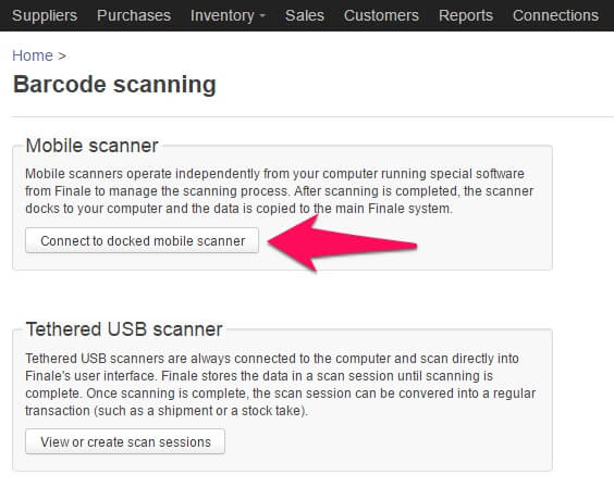 Connect to docked mobile scanner