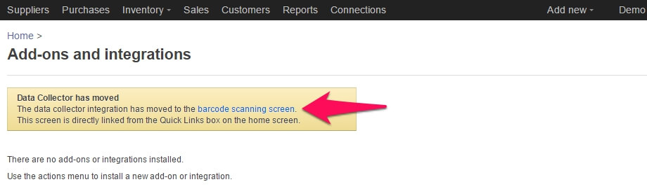 Go to Barcode Scanning Screen