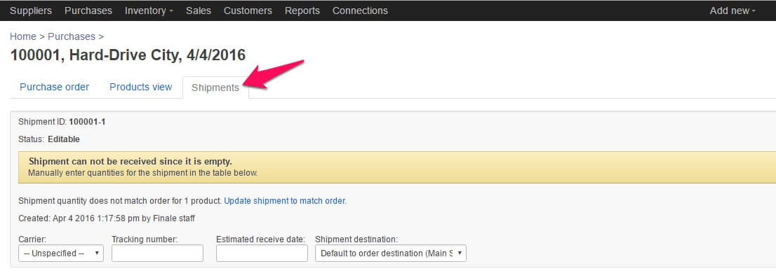 Purchase Order Shipment