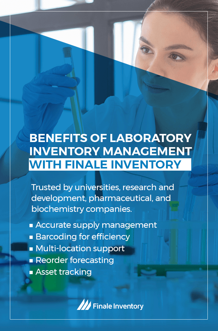 benefits of laboratory inventory management with finale inventory laboratory management infographic