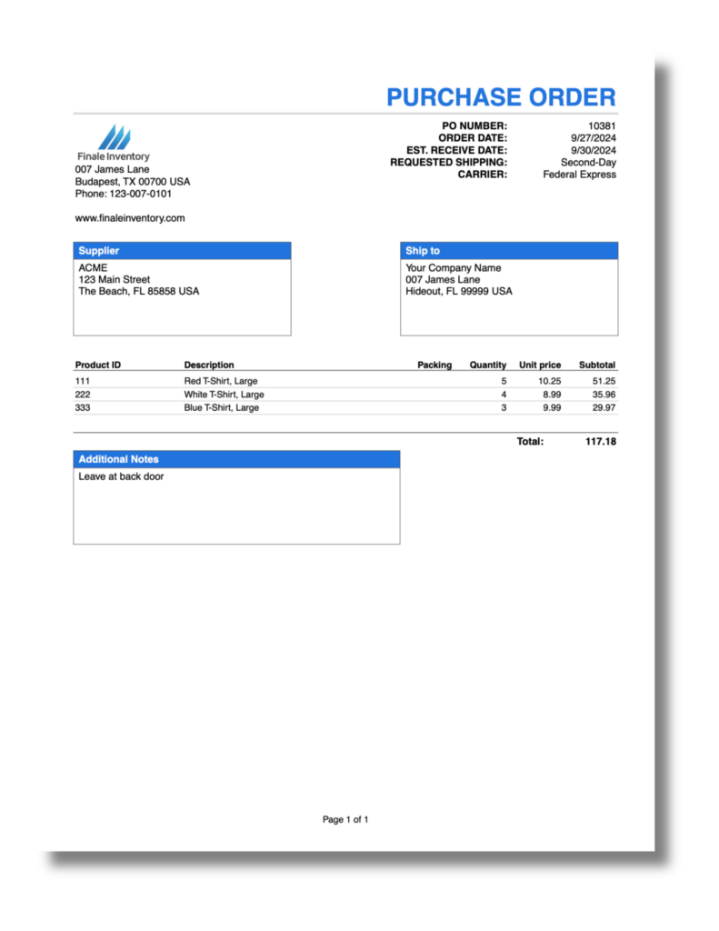 Simple Free Purchase Order Template