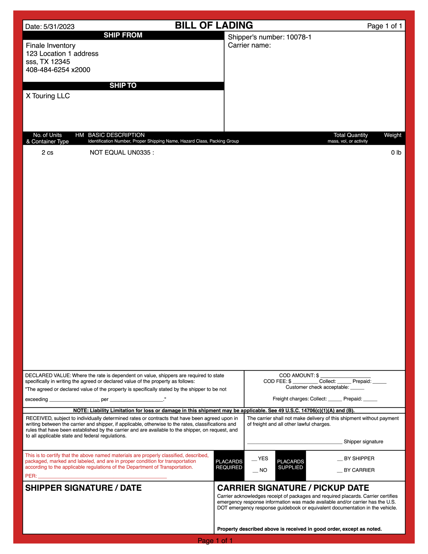 Hazmat bill of lading Hazmat bill of lading