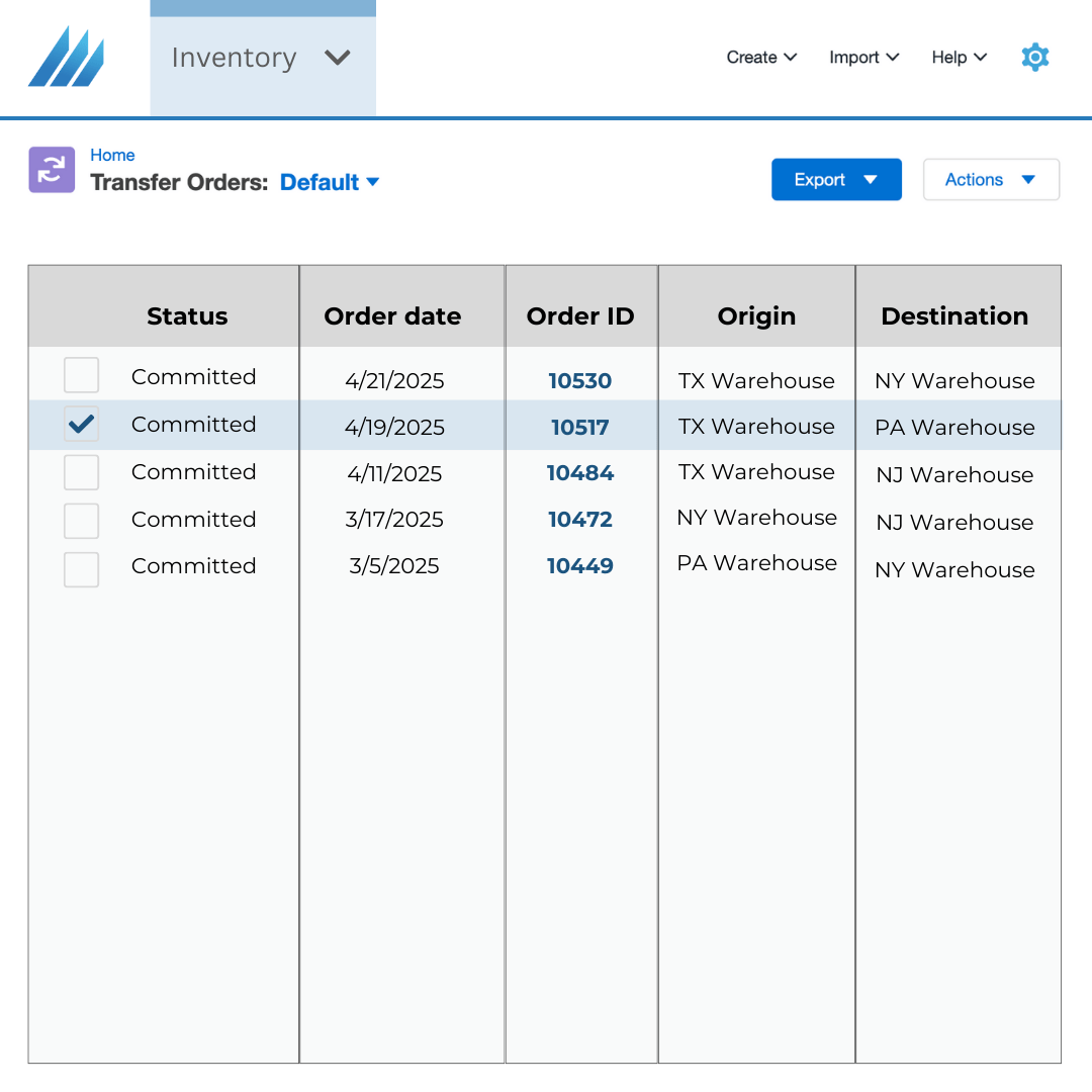 Multi-Warehouse Inventory Management, transfer order screen Multi-Warehouse Inventory Management, transfer order screen